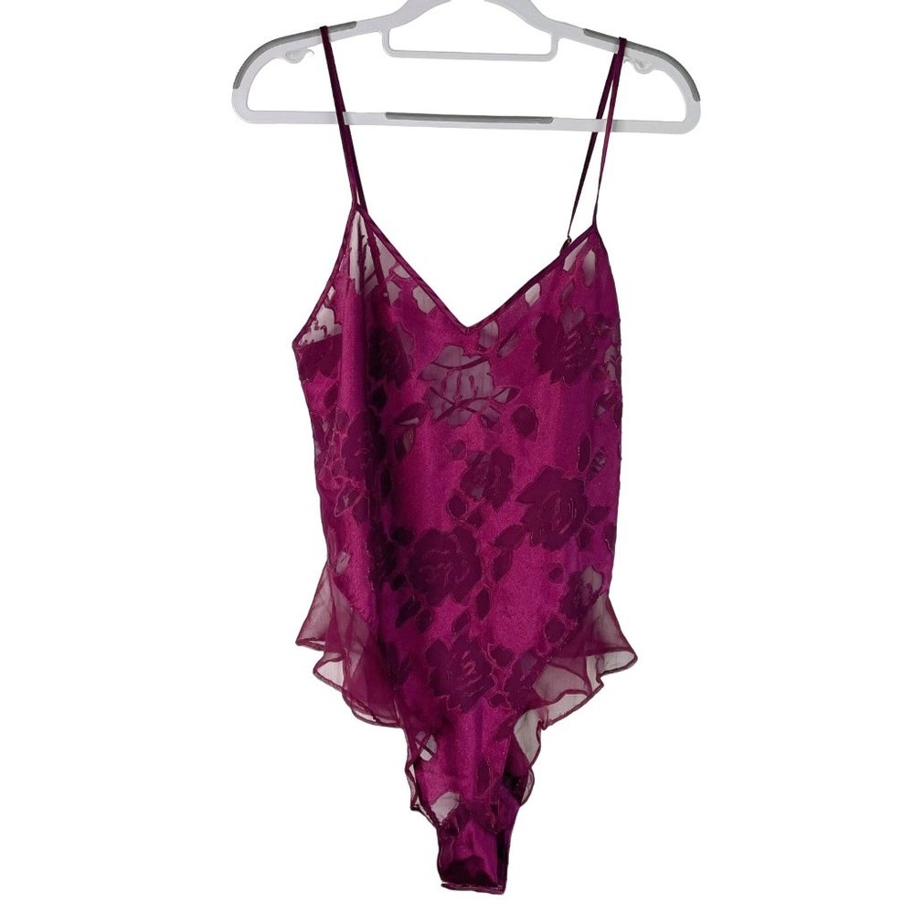 Vintage Victoria's Secret Teddy Ruffle Thong Bodysuit Lace Sheer Gold Label Red